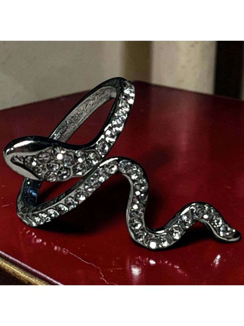 Silver Tone Snake Ring Clear Rhinestone Wrap Ring Size 5.25 - Picture 1 of 4